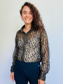 Camisa Social Renda Preto c/ Dourado na internet