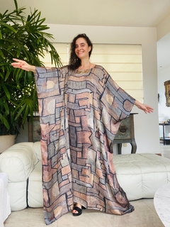 Vestido Maxi Longo Cetim Paul Klee Cinza - ALESSA
