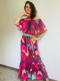 Vestido Cigana Longo Babado Crepe Orquídea Vermelh - buy online