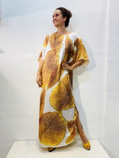 Vestido T Longo Cetim Folha Dourada