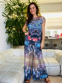 Camiseta Kaftan Cetim Monet Azul