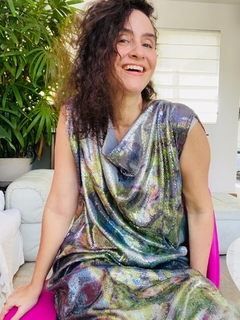 Vestido Kaftan Longo Paetê Orquídeas - ALESSA