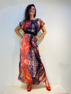 Vestido Kaftan Longo Cetim Leque