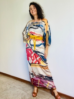 Vestido Maxi Longo Cetim Pop Brushes na internet