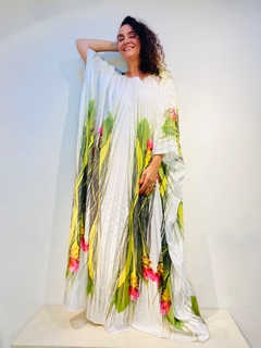 Vestido Plissado Longo Crepe Folhagem on internet
