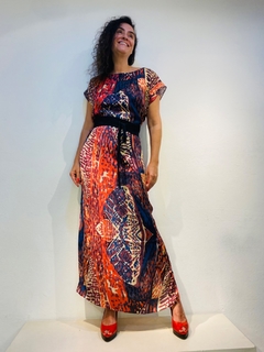 Vestido Kaftan Longo Cetim Leque - loja online