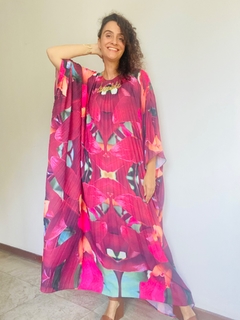 Vestido Plissado Longo Crepe Orquídea Vermelha - ALESSA