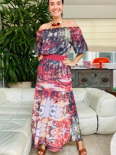 Vestido Cigana Babados Crepe Monet Vermelho - ALESSA