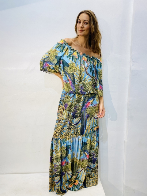 Vestido Cigana Babados Crepe Arara Verde