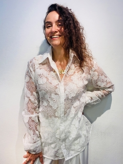 Camisa Social Organza Bordado Branco - comprar online