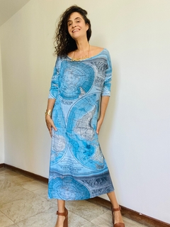 Vestido Manga 3/4 Malha Mapa Mundi - ALESSA