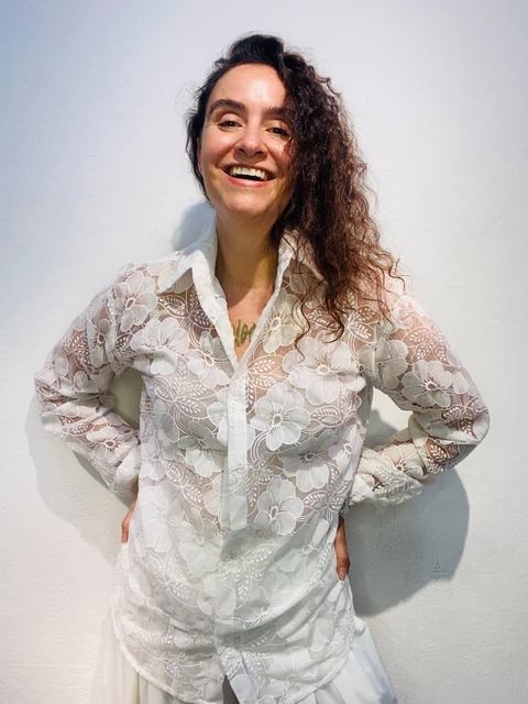 Camisa Social Organza Bordado Branco