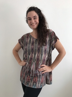 Camiseta Kaftan Jersey Marmorizado Vinho Listras 