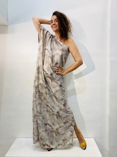 Image of Vestido Morcego Ombro Só Longo Paetê Branco Cobre