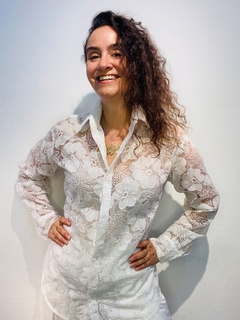 Camisa Social Organza Bordado Branco - ALESSA