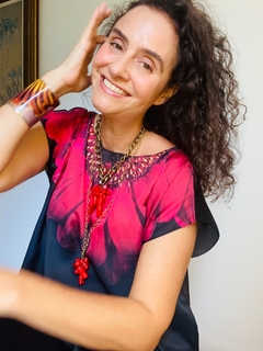 Camiseta Kaftan Cetim Gérbera Preta - buy online