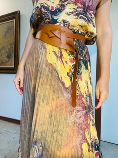 Saia Plissada Longa Crepe Monet Amarelo