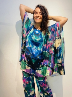 Camiseta Maxi Cetim Joan Azul - ALESSA