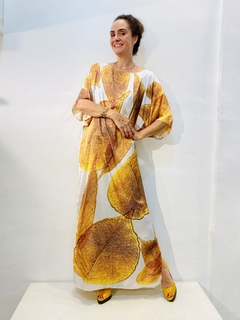 Vestido T Longo Cetim Folha Dourada - ALESSA