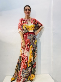 Vestido Morcego Plissado longo Cetim/Crepe Cactus - loja online