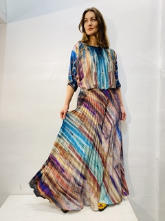 Vestido Morcego Saia Plissada Crepe Munch