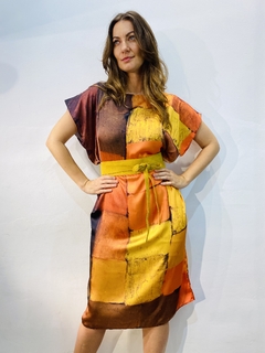 Imagem do Vestido Kaftan Curto Cetim Quadrados