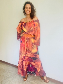 Vestido Bufante Longo Babado Crepe Orquídea Laraja - online store