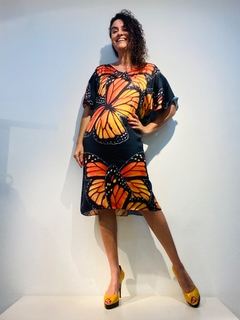 Vestido Asa Rolotê Cetim Farfalle Preto