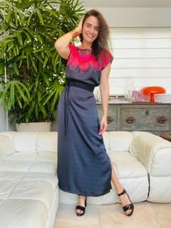 Vestido Kaftan Longo Cetim Gérbera