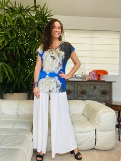 Image of Camiseta Kaftan Cetim Hortênsia Azul