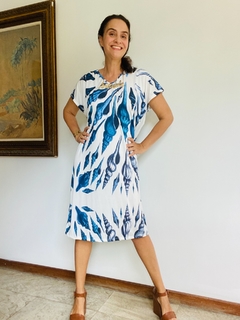 Vestido Kaftan Jersey Concha Azul - loja online