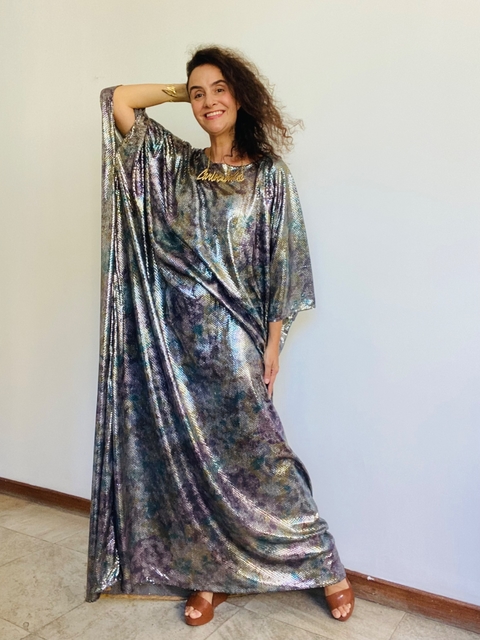 Vestido Maxi Longo Paetê Verde com Dourado