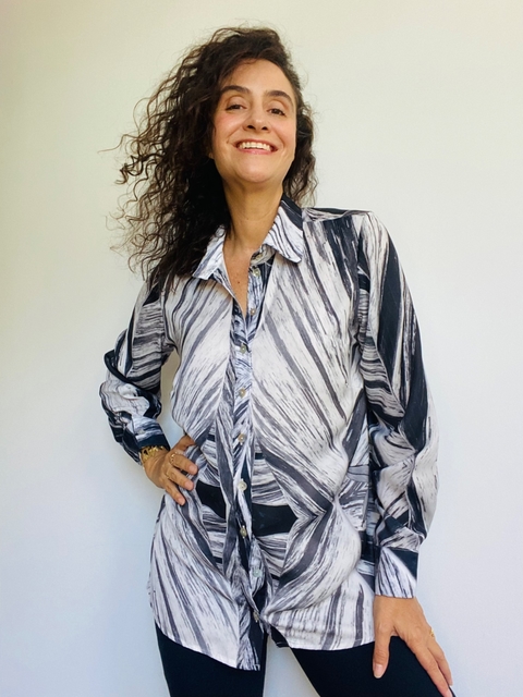 Camisa Social Crepe Folha Listrado