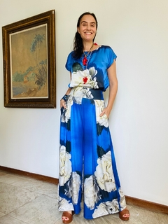 Calça Pantalona Jersey Hortensia Azul - ALESSA