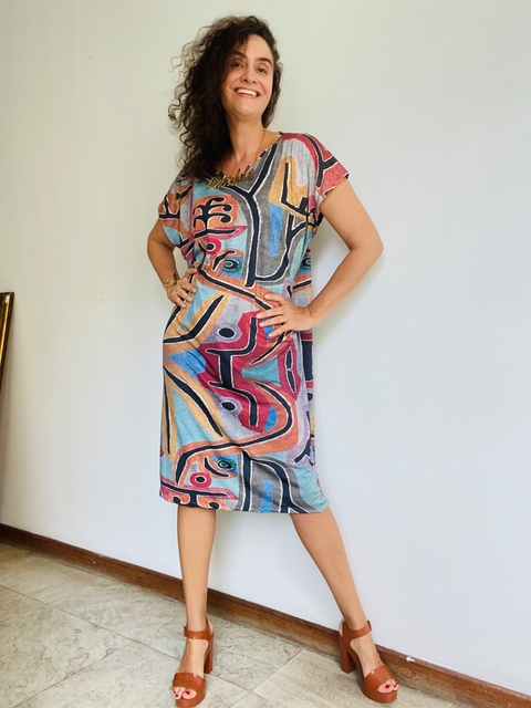 Vestido Kaftan Jersey Paul Klee Rosa