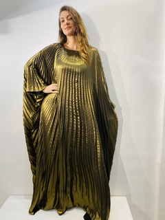 Vestido Plissado Longo Cetim Dourado - loja online