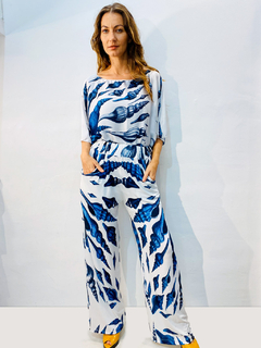 Calça Reta Jersey Concha Azul