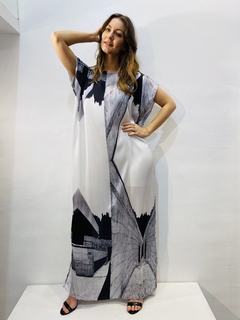 Vestido Kaftan Longo Cetim Arquitetura on internet