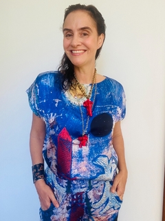 Camiseta Kaftan Cetim Paul Klee Azul - comprar online