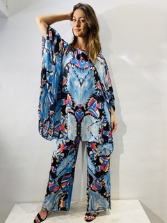 Calça Reta Jersey Folhagem Azul - loja online