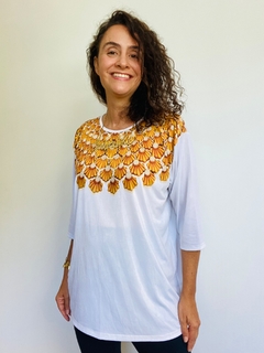 Blusa Manga 3/4 Jersey Colar Ouro - comprar online