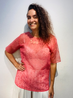 Camiseta Basica Organza Bordada Rosa - buy online