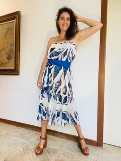 Saia Babados Longa Chiffon Concha Azul