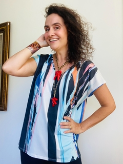 Camiseta Kaftan V Jersey Ganesha Azul
