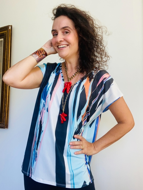 Camiseta Kaftan V Jersey Ganesha Azul