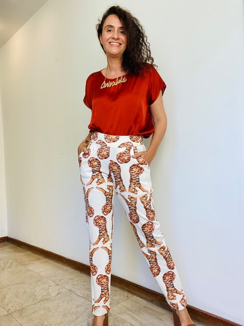 Calça Alfaiataria Neoprene Leopardos