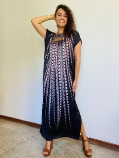 Vestido Longo Kaftan Cetim Faisão Preto - loja online