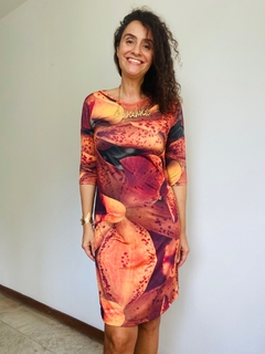 Vestido Tubo 3/4 Jersey Orquídea Laranja - ALESSA