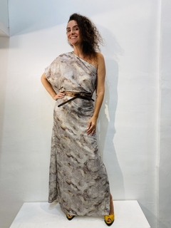 Vestido Morcego Ombro Só Longo Paetê Branco Cobre - buy online