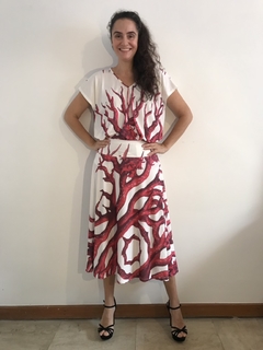 Saia Midi Evasê Jersey Coral